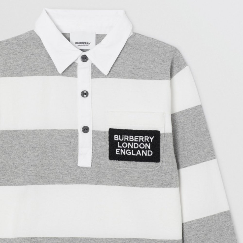 Burberry Long-sleeve Striped Cotton Polo Shirt